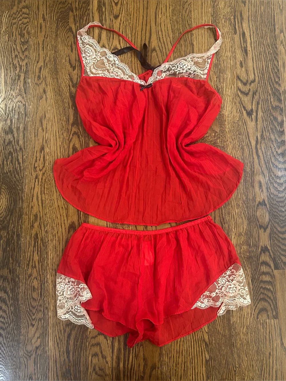 Vintage Y2K Cosmopolitan Sheer Red Chiffon Lingerie Set